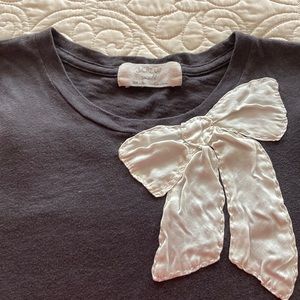 J. Crew precious Gray tee with satin bow. Like new!! Jr. size small.